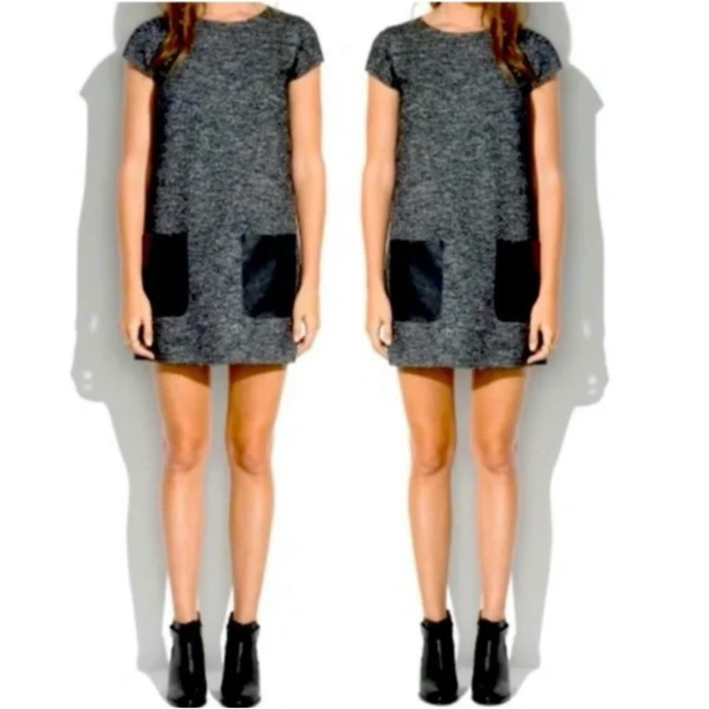 Madewell Wool Shift Dress With Leather Pockets